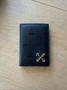 Off-White Black Leather Card & Key Holder with Gold Accent